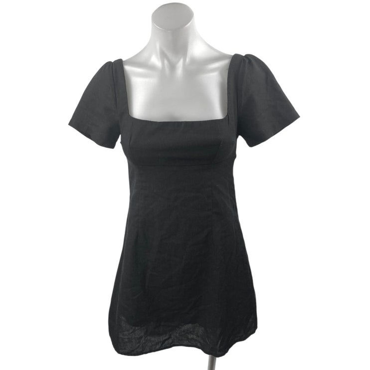 Princess Polly Black Short Sleeve Square Neck Back Zip Mini A Line Dress Size 4