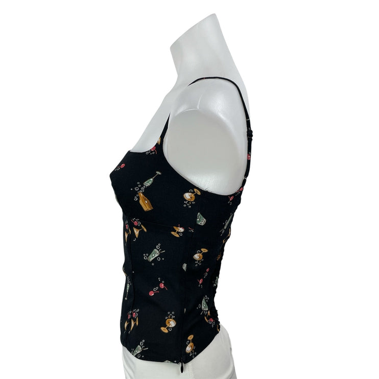 Reformation Grace Black Sleeveless Cami Camisole Bustier Crop Tank Top Size 4