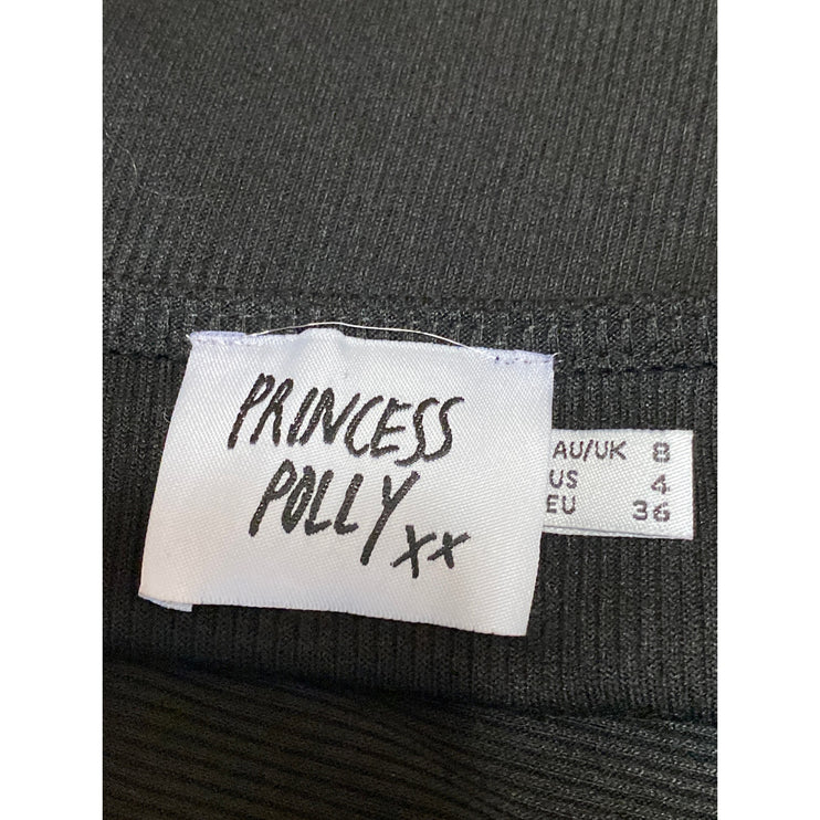 Princess Polly Black Ribbed Knit Round Neck Long Sleeve Mini Bodycon Dress Sz 4
