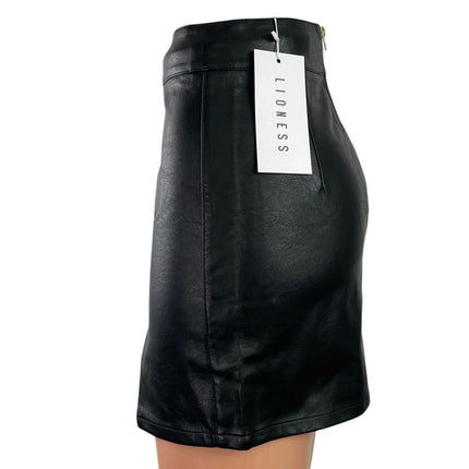 NEW Lioness The Rizzo Faux Leather Vegan High Waist Slit Pencil Mini Skirt XXS