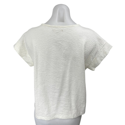 Madewell Women's White Textured Short Sleeve Button Shoulder Blouse Top Size S