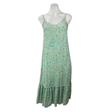 O'Neill Green Floral Sleeveless Drop Waist Ruffle Pleated Tank Midi Dress Sz XS