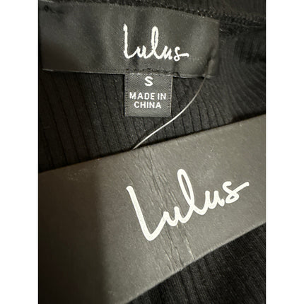 NEW Lulus Black Short Cap Sleeve Tie Ribbed Knit Sculpt Bodysuit Top Size S