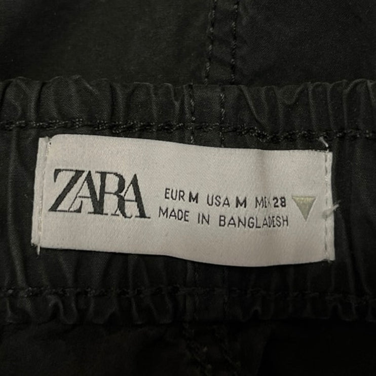 Zara Black Elastic Waist Wide Leg Pull On Windbreaker Parachute Jogger Pants M