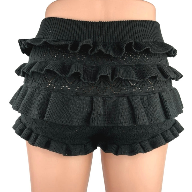 Revolve Tularosa Black High Rise Bloomer Ruffle Knitted Crochet Mini Shorts Sz S