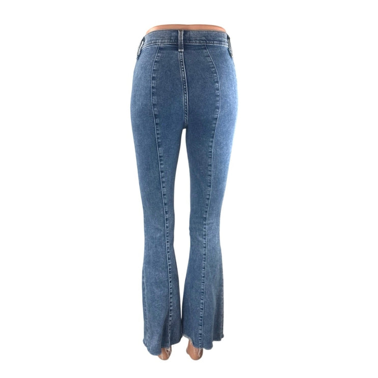 Abercrombie & Fitch Ultra High Rise Flare Blue Pintuck Bootcut Denim Jeans Sz 24