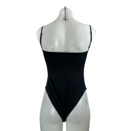 Areyouami Women's Black Sleeveless Cami Adjustable Square Neck Bodysuit Top Sz M