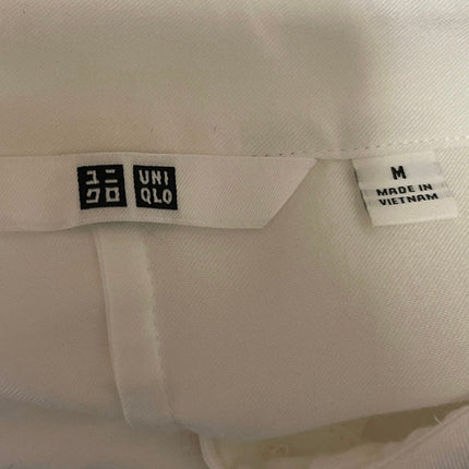 Uniqlo Women White Short Sleeve Minimalist Collared Button Down Shirt Top Size M