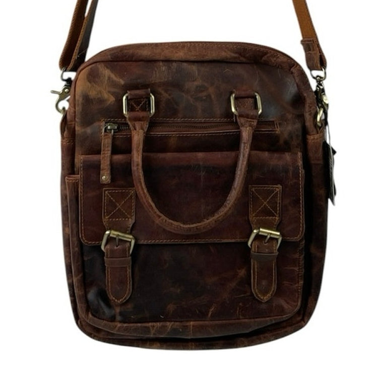 NEW Valenchi Brown Genuine Leather Crossbody Zip Buckle Flap Purse Handbag OS