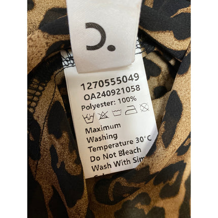 Commense Brown Ruffle Leopard Print Long Sleeve Button Down Peasant Blouse Top M