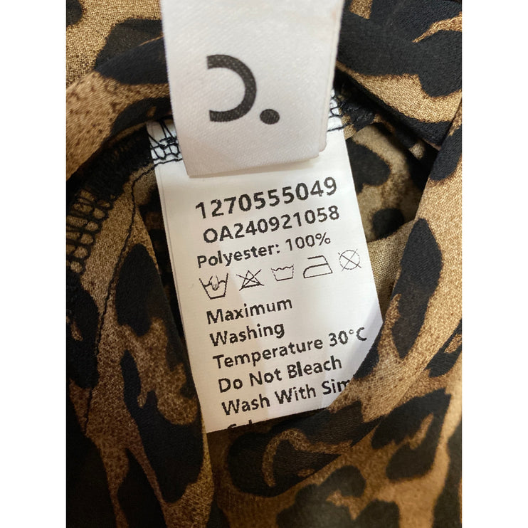 Commense Brown Ruffle Leopard Print Long Sleeve Button Down Peasant Blouse Top M