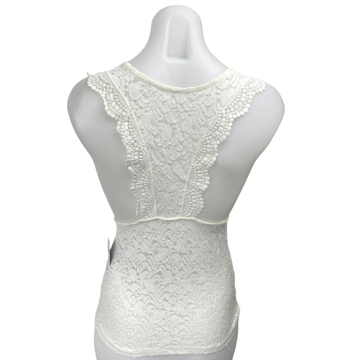 NEW Free People White Floral Lace Sleeveless Racerback Blouse Tank Top Size S