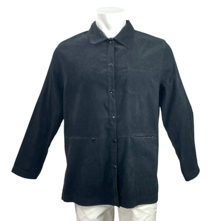 Solutions Men's Black Velour Collared Long Sleeve Button Up Shirt Coat Jacket L