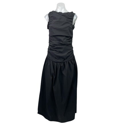 PrettyLittleThing Black Sleeveless Ruched Drop Waist A Line Maxi Dress Size 10