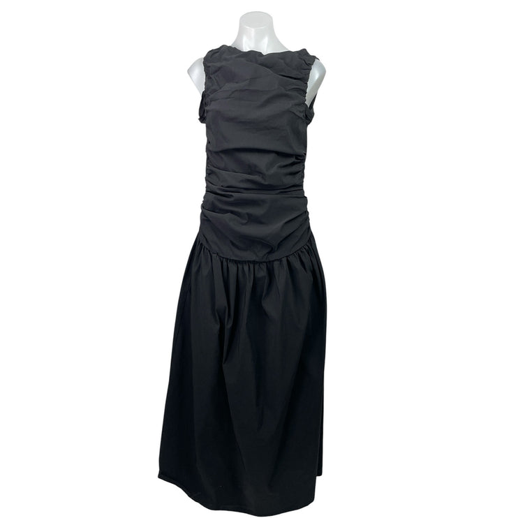 PrettyLittleThing Black Sleeveless Ruched Drop Waist A Line Maxi Dress Size 10