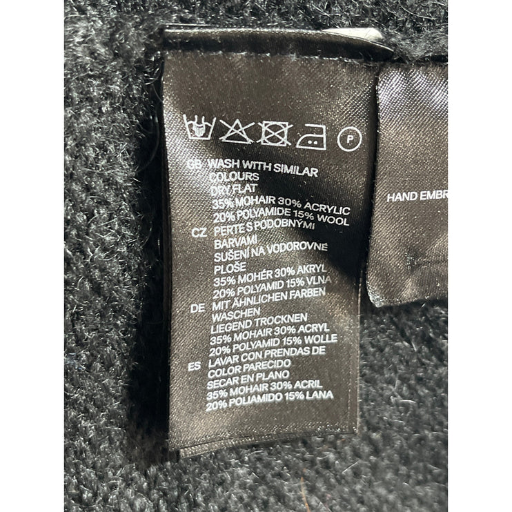 H&M Women's Black Wool Beaded Long Sleeve Crop Bolero Cardigan Sweater Top Sz L