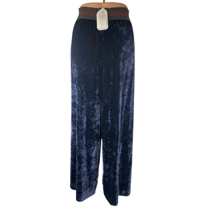 NEW Flo Navy Blue High Waisted Velvet Velour Wide Leg Trousers Pants Size US 10
