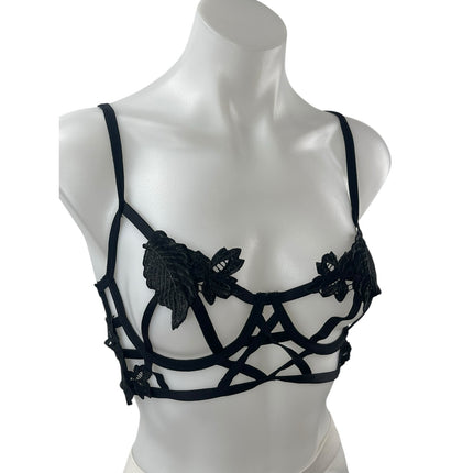 Bluebella Nikita Black Floral Embroidery Sleeveless Strappy Bra Lingerie Sz 32D