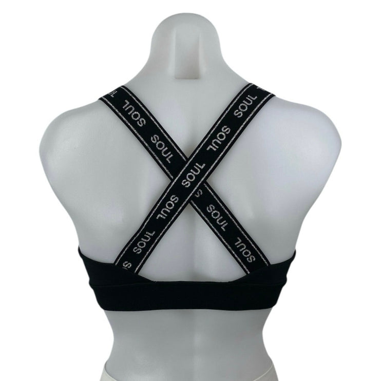 Soulcycle Womens Black Logo Band Cross Strap Yoga Athletic Sports Bra Crop Top M