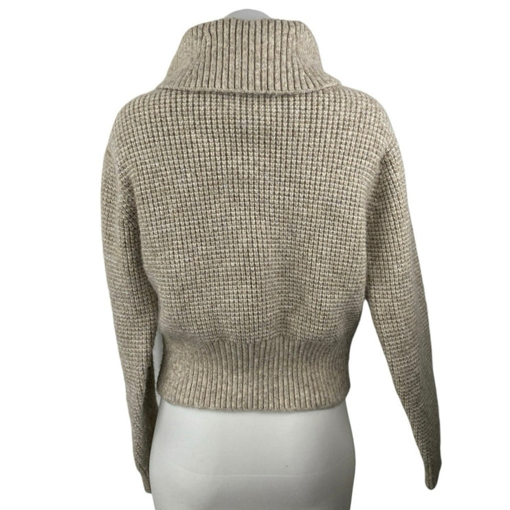 Andrew Marc NY Womens Beige Cable Waffle Knit Fleece Full Zip Sweater Top Size M