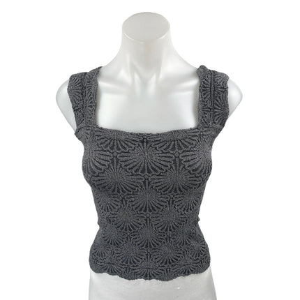 Free People Love Letter Black floral Knit Sleeveless Cami Crop Tank Top Sz XS/S