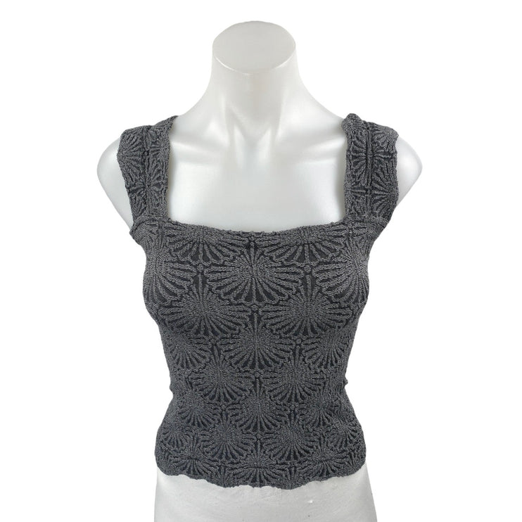 Free People Love Letter Black floral Knit Sleeveless Cami Crop Tank Top Sz XS/S