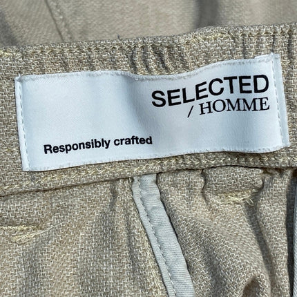 Selected Men's Beige Linen Drawstring Chino Khaki Bermuda Golf Shorts Size M