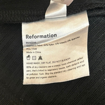 Reformation Women's Black Metallic Ribbed Knit Wide Leg Trousers Pants Size S
