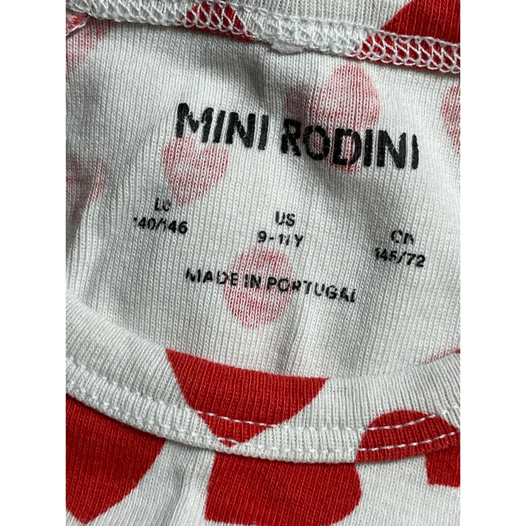 Mini Rodini Kids Girls' White Red Hearts Long Sleeve Mini Flare Dress Sz 9-11YO