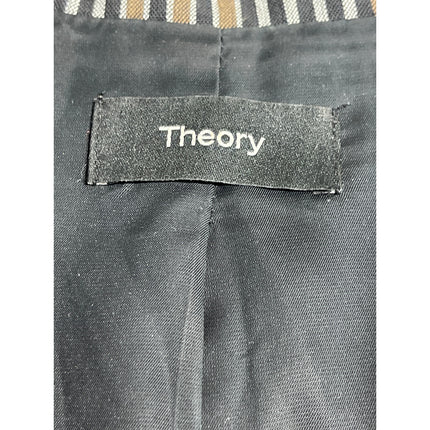 Theory Gray Wool Plaid Check Notched Collar Long Sleeve Blazer Coat Jacket Sz 0