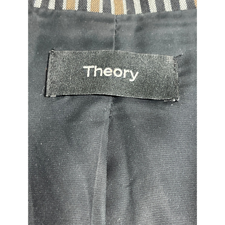 Theory Gray Wool Plaid Check Notched Collar Long Sleeve Blazer Coat Jacket Sz 0