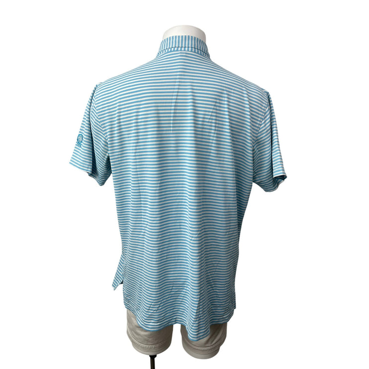 Peter Millar Men's Blue Striped Golf Casual Short Sleeve Polo Shirt Top Size L