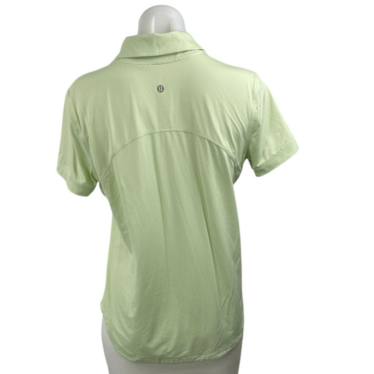 Lululemon Women's Green Quick Dry Short Sleeve Tennis Gold Athletic Polo Shirt M