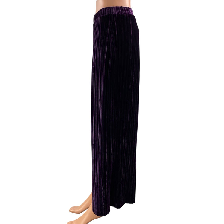 Zara Women's Purple Velvet Velour High Rise Wide Leg Trousers Pants Size S