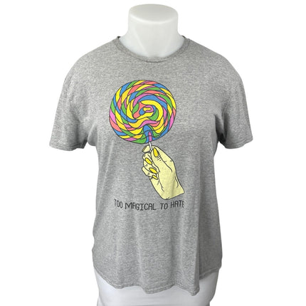 JME Collective Gray Knit Short Sleeve Crew Neck Graphic Tee T-Shirt Top Size L