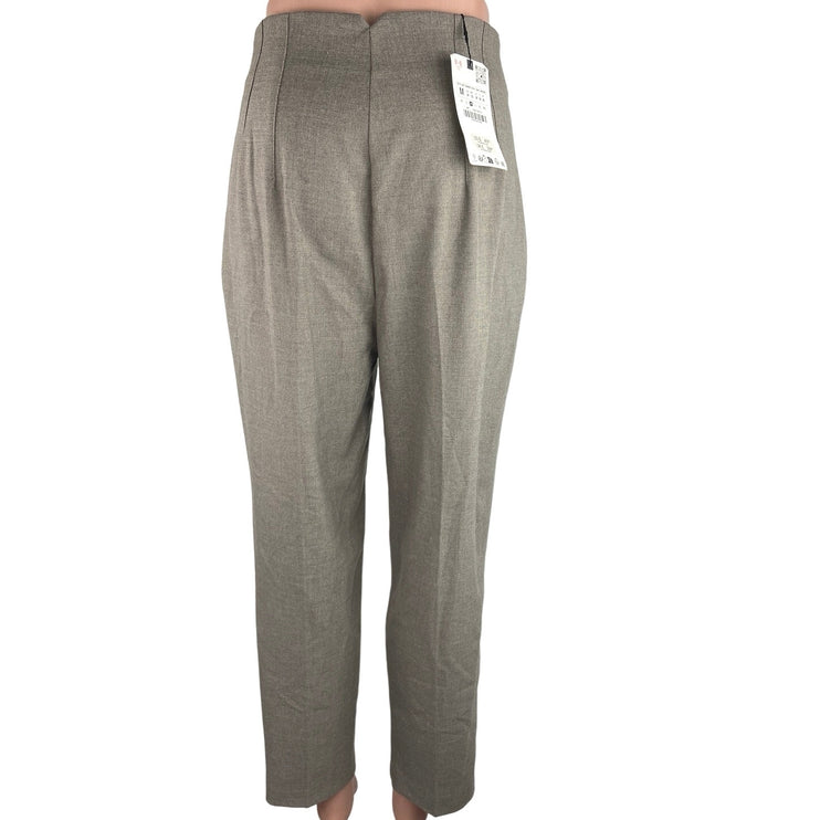 Zara NWT Gray High Waist Pleated Straight Leg Career Business Dress Pants Size M