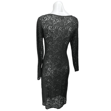 Paul Stuart Women's Black Lace Floral Long Sleeve Sheer Midi Bodycon Dress Sz M
