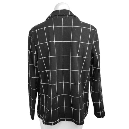 SELF E Women's Black Plaid Single Breasted Collared Long Sleeve Blazer Jacket M