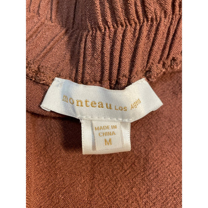 Monteau Women's Brown High Rise Pull On Wide Leg Boho Trousers Pants Size M