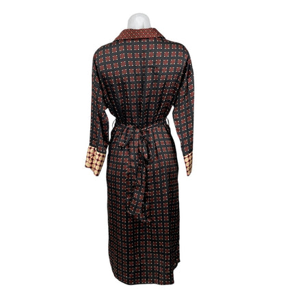 Zara Multicolor Geometric Draped Tie Long Sleeve Midi A-Line Shirt Wrap Dress S