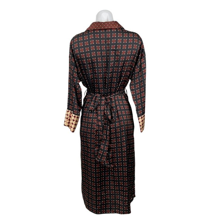 Zara Multicolor Geometric Draped Tie Long Sleeve Midi A-Line Shirt Wrap Dress S