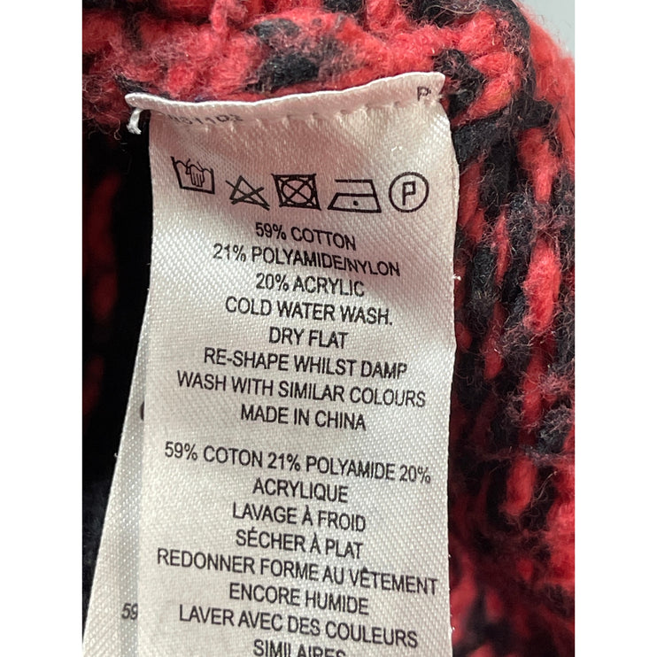French Connection Womens Red Black Fair Isle Knit Long Sleeve Sweater Top Size S
