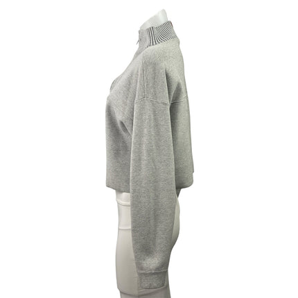 Lunya Cozy Women's Gray Cotton Silk Rib 1/4 Zip Pullover Cropped Sweater Size S