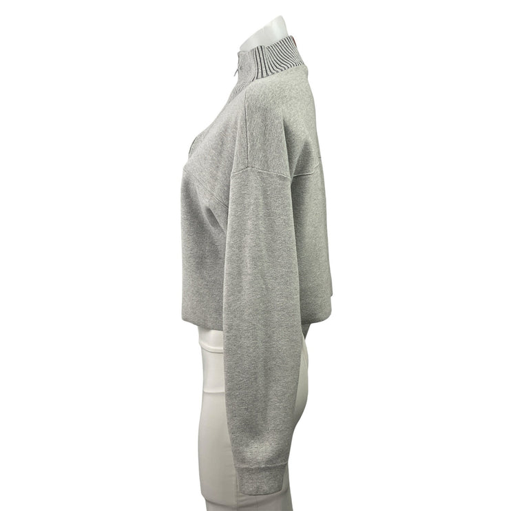 Lunya Cozy Women's Gray Cotton Silk Rib 1/4 Zip Pullover Cropped Sweater Size S