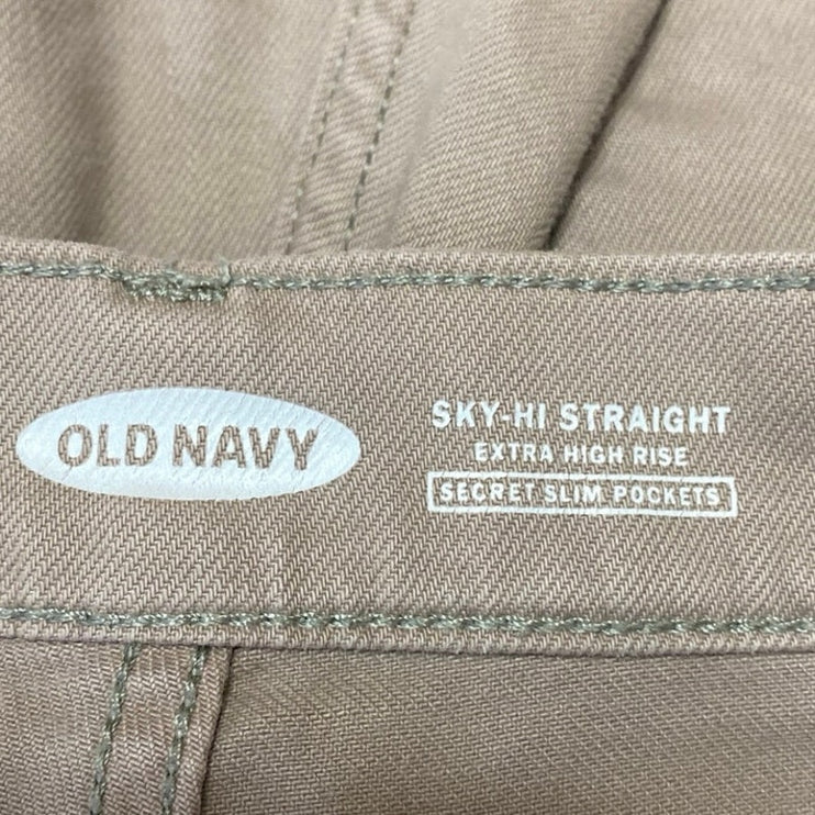 Old Navy Sky-Hi Beige Tan Straight Leg High Waist Chino Khaki Trousers Pants 10