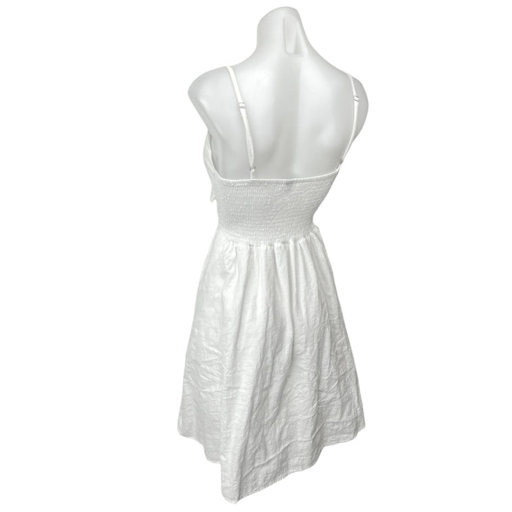 FancyInn White Sleeveless Tie Front Cutout Smocked A Line Mini Dress Size S