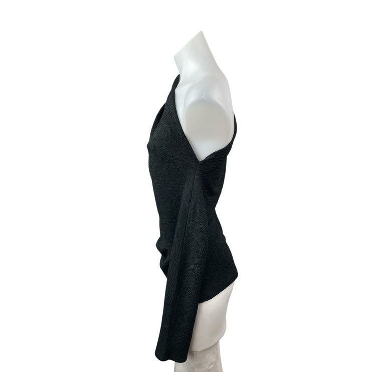 ASTR The Label Black Textured Draped One Shoulder Long Sleeve Blouse Top Size L