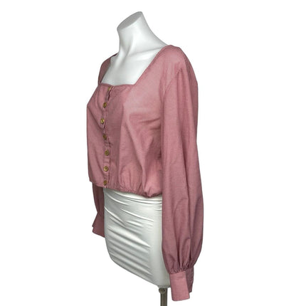 The East Order Pink Pinstripe Button Front Square Neck Long Sleeve Blouse Top XL