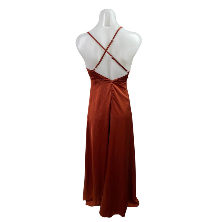 Showpo Women's Orange Sleeveless Cross Back Slit Maxi Flared A-Line Tank Dress 0