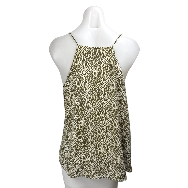 Ann Taylor LOFT Green White Leaf Print Sleeveless Blouse Cami Tank Top Size M